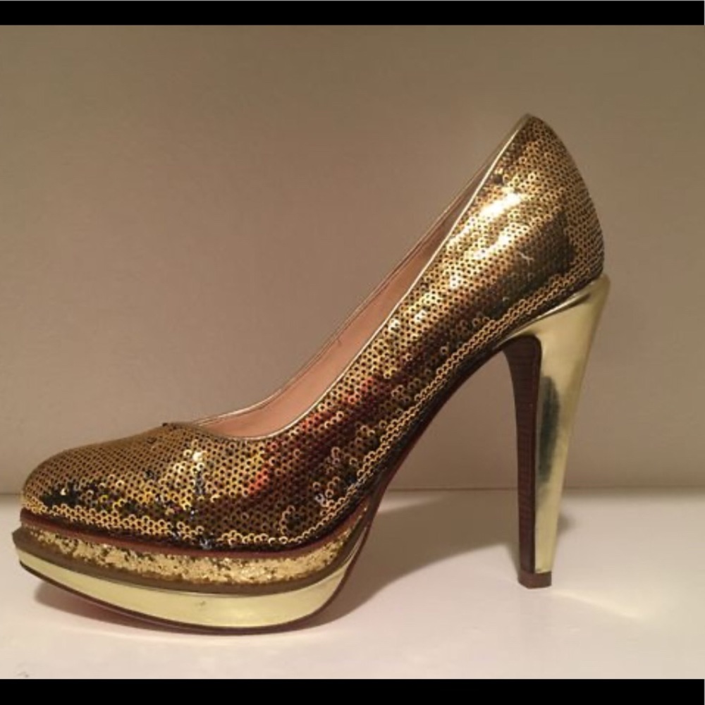Cole Haan Gold Sequin Double Platform Heels Size 8
